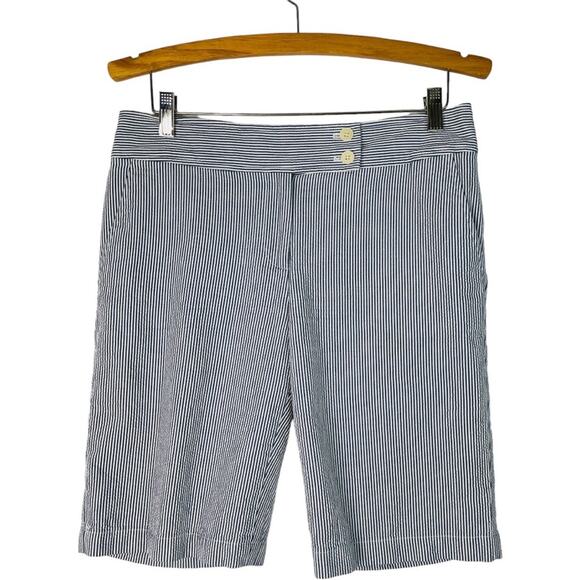 Talbots blue white striped seersucker coastal nautical preppy Bermuda shorts 6 - Picture 1 of 7